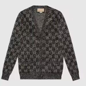 WOOL JACQUARD CARDIGAN WITH GG ORNAMENT - GUCCI